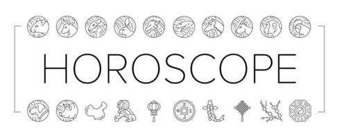 Chinese Horoscope And Accessory Icons Set Vector