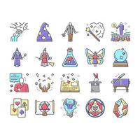 Magic Performing And Accessories Icons Set Vector