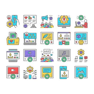 User Generated Content Collection Icons Set Vector
