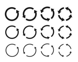 conjunto de vectores de flechas de círculo negro. iconos de círculo de reciclaje. flechas vectoriales
