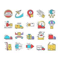 conjunto de iconos de colección de servicio de envío gratis vector