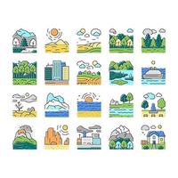 Land Scape Nature Collection Icons Set Vector