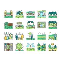 conjunto de iconos de diseño de paisaje y accesorios vector