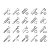 Screw And Bolt Building Accessory Icons Set Vector