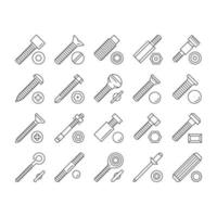 Screw And Bolt Building Accessory Icons Set Vector