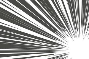 Comic manga radial lines with speed effect for comics book. Black and white explosion background. Flash ray blast glow. Vector frame.