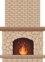 Fireplace. The image of a stone fireplace with fire. A burning flame in the fireplace. Vector illustration isolated on a white background