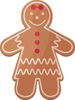 Cute Christmas gingerbread in a dress. New Year s smiling gingerbread. Festive pastries. Christmas cookies in the form of a cheerful little man. Vector illustration isolated on a white background