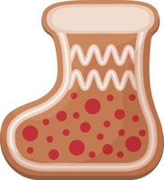 lindo pan de jengibre navideño decorado con glaseado, un pan de jengibre de año nuevo en forma de bota. pasteles festivos decorados con glaseado. galletas navideñas en forma de calcetín. vector aislado