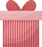 Bright gift box. Festive pink gift box decorated with red stripes and a bright red bow. Gift box, vector illustration isolated on a white background