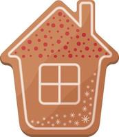 Cute Christmas gingerbread. New Year s gingerbread in the shape of a house. Festive pastries. Christmas cookies in the shape of a house. Vector illustration isolated on a white background