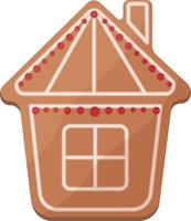 Cute Christmas gingerbread. New Year s gingerbread in the shape of a house. Festive pastries. Christmas cookies in the shape of a house. Vector illustration isolated on a white background