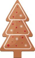 Cute gingerbread decorated with icing Christmas gingerbread in the shape of a Christmas tree. Festive pastries, pine. Christmas cookies in the shape of a fir tree. Isolated vector illustration