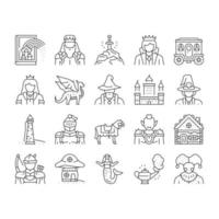 Fairy Tale Magical Story Book Icons Set Vector