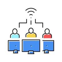 team work wireless internet connection color icon vector illustration