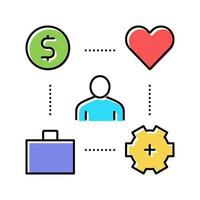 working process, love and pay for work color icon vector illustration