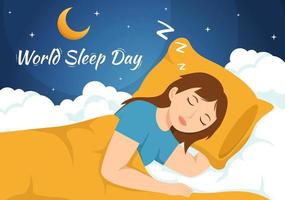 World Sleep Day on March 17 Illustration with People Sleeping and Planet Earth in Sky Backgrounds Flat Cartoon Hand Drawn for Landing Page Templates vector