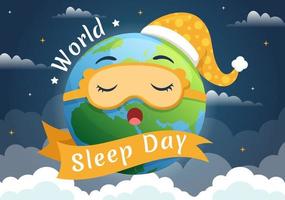 World Sleep Day on March 17 Illustration with People Sleeping and Planet Earth in Sky Backgrounds Flat Cartoon Hand Drawn for Landing Page Templates vector