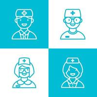 conjunto de iconos de línea de médico y enfermera. conjunto de avatar médico, médico o enfermero femenino y masculino. iconos de esquema para aplicaciones web. ilustración vectorial vector