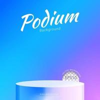 Blue and white pastel color cylinder shape podium on blue and pink background. vector illustration