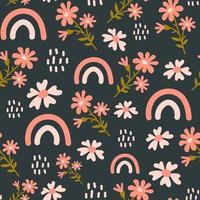 Cute seamless pattern with flowers and rainbows vector