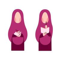 Set Of Hijab Woman Writing Character vector