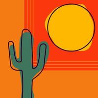 Flat abstract geometric icon, sticker, button with desert, sun, cactuses, one line style. vector