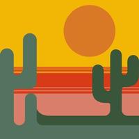 Flat abstract geometric icon, sticker, button with desert, sun, cactuses. vector