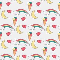 colorful doodle pattern with heart, rainbow and ice cream vector