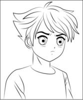 anime manga joven. el chico del anime es un boceto en blanco y negro. vector