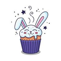 pastel de pascua - conejos con orejas al estilo de las caricaturas. panadería de pascua con carácter de conejito. personaje de liebre de pascua dibujado a mano. diseño plano. estilo garabato. ilustración aislada sobre fondo blanco. vector