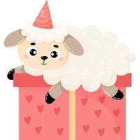 Birthday sheep on big gift box vector