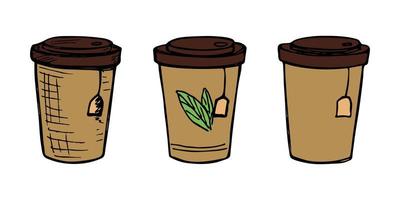 Cute cup of tea or coffee illustration. Simple cup clipart. Cozy home doodle set vector