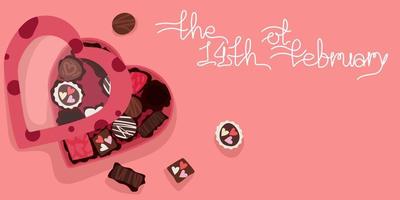 A postcard with a box of chocolates for Valentine's Day. A box of chocolates with text. Printing on paper. postcard, banner for the holiday of all lovers vector