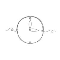 Line art hand drawing continuous line doodle clock illustration, three O'clock time isolated. vector