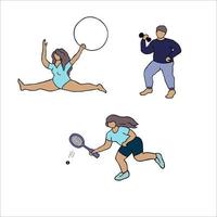 un conjunto de siluetas de personas que practican deportes. el concepto de un estilo de vida saludable y un cuerpo positivo. ilustración vectorial vector