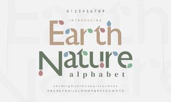 Earth nature jungle earth alphabet. Eco typography for logo branding. Vector illustration