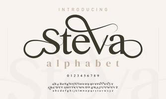 Steva abstract Fashion font alphabet. Minimal modern urban fonts for logo, brand etc. Typography typeface uppercase lowercase and number. vector illustration