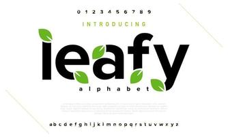 Leafy modern nature leaf earth green tree abstract digital alphabet font. Minimal technology typography, Creative urban sport fashion futuristic font and with numbers. vector illustration