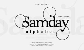 Samday fashion font alphabet. Minimal modern urban fonts for logo, brand etc. Typography typeface uppercase lowercase and number. vector illustration