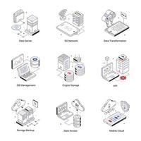 Collection of Server Isometric Icons vector