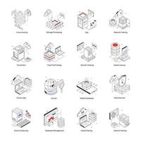 conjunto de iconos isométricos de almacenamiento de base de datos vector