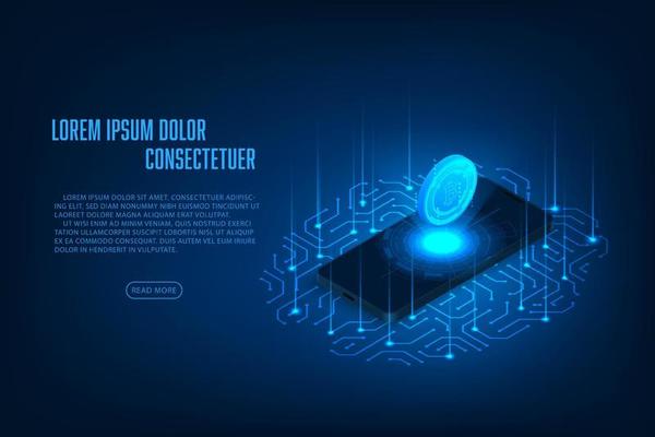 Vector cryptocurrency concept. Network data crypto security. Mobile application concept.