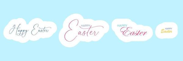 Set of Happy Easter lettering. Quote or text for greeting card for Easter holiday. Vector illustration.