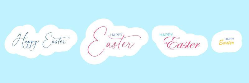 Set of Happy Easter lettering. Quote or text for greeting card for Easter holiday. Vector illustration.