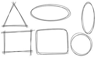 Set of geometric frame. Hand draw simple frame oval, square, rectangle, round, triangle, ellipse. Vector illustration.