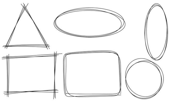 Set of geometric frame. Hand draw simple frame oval, square, rectangle, round, triangle, ellipse. Vector illustration.