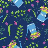 Pattern with water can. Spring flower seamless pattern. Vector illustration.