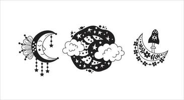 Doodle crescent collection vector