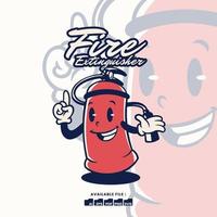 Vector vintage retro mascot character logo a Fire Extinguisher